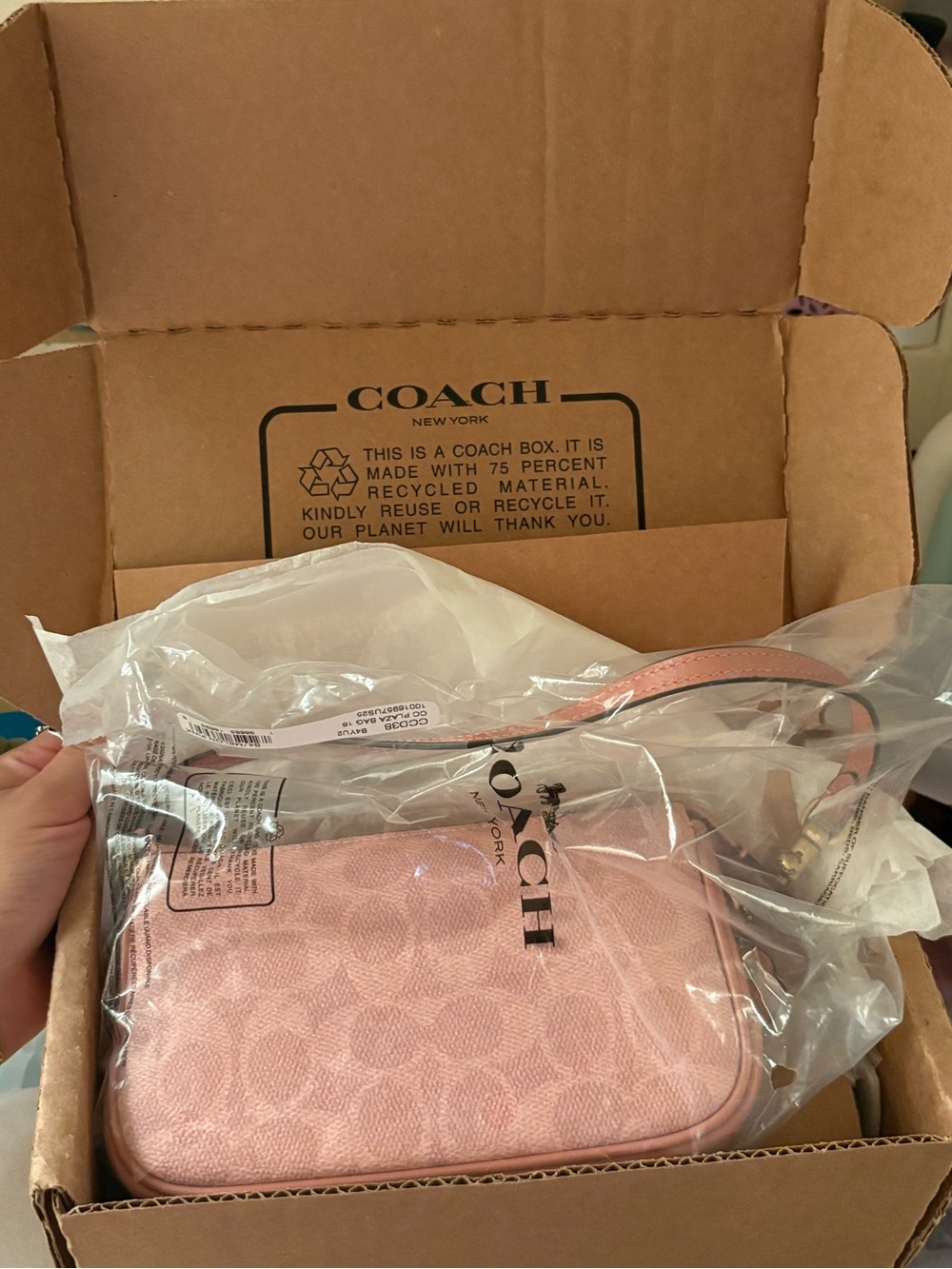 Coach Melon Pink Signature Plaza 18 Shoulder Bag with Brass Hardware - Picture 6 of 7